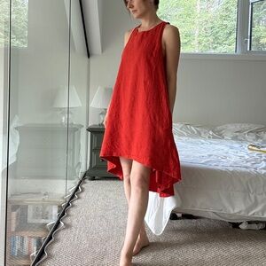 Banana Republic Red Sleeveless Linen High-Low Dress